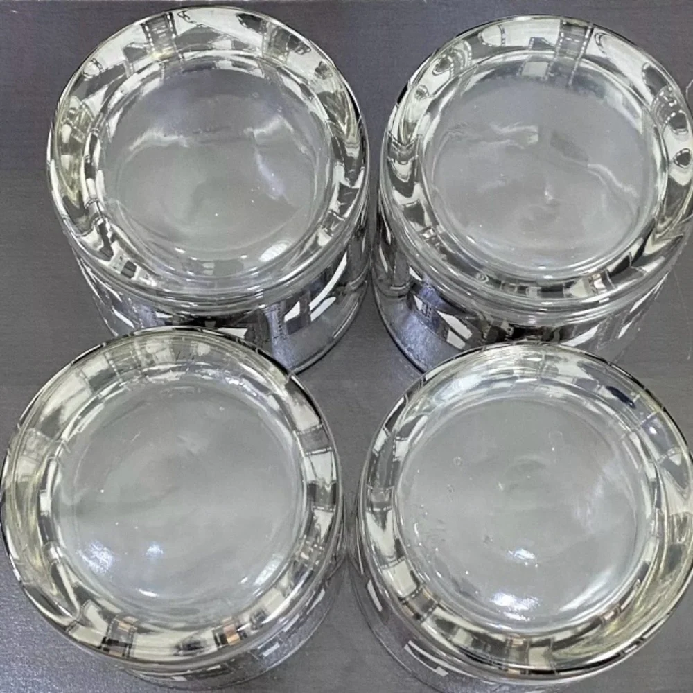 4 CULVER Rare HTF MidMod Silver White Black Abstract Design Rock Tumbler Glass